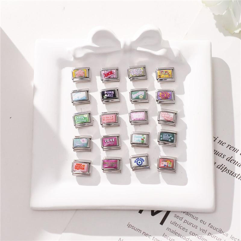 New Art Design Colorful Word Eyes Flower Luck Italian Charm Links Fit 9MM Stainless Steel Bracelet Women DIY Making Jewelry Gift