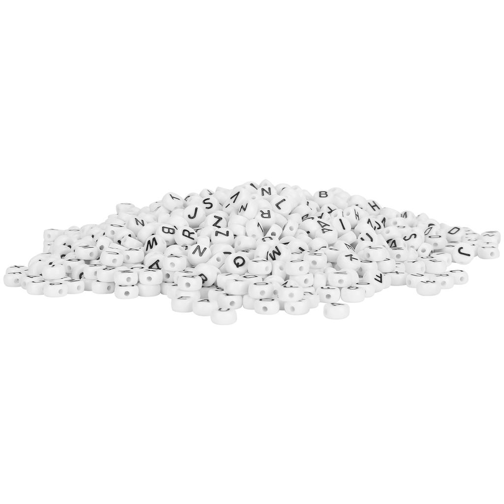 1000Pcs White Beads Black English Alphabet Bead DIY Acrylic Round Jewelry Clothing Accessory