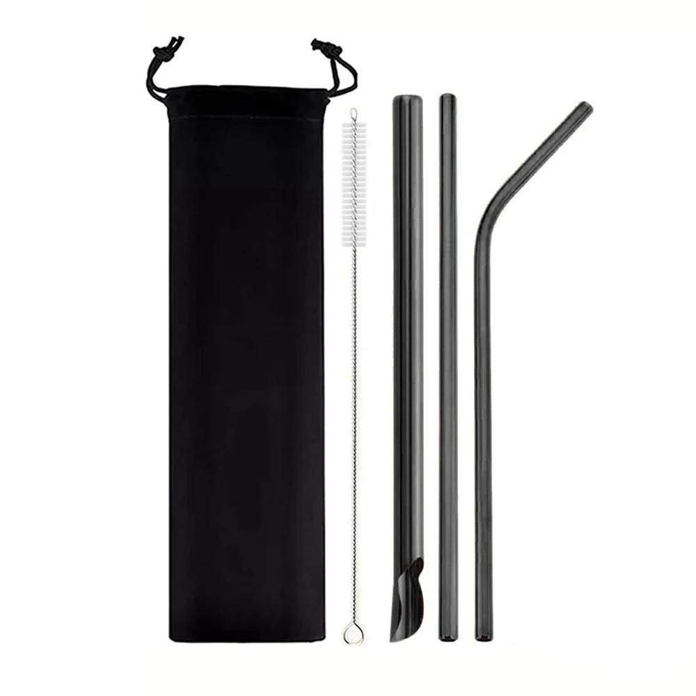 5Pcs Reusable Drinking Straw Set Wide Metal Straw Stainless Steel Straw Pearl Milkshake Bubble Tea Straw With Cleaner Brush