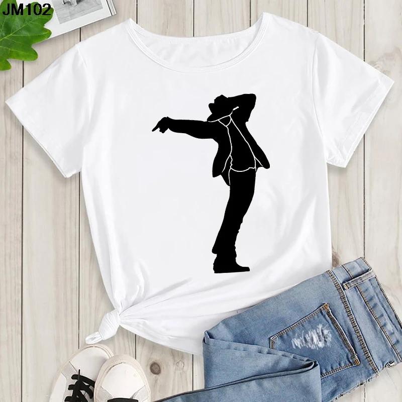 Mens and Kids Summer Shirt Pop King Michael Jackson Womens Printed Shirt Harajuku Casual White Top Womens Trendy Rock Shirt