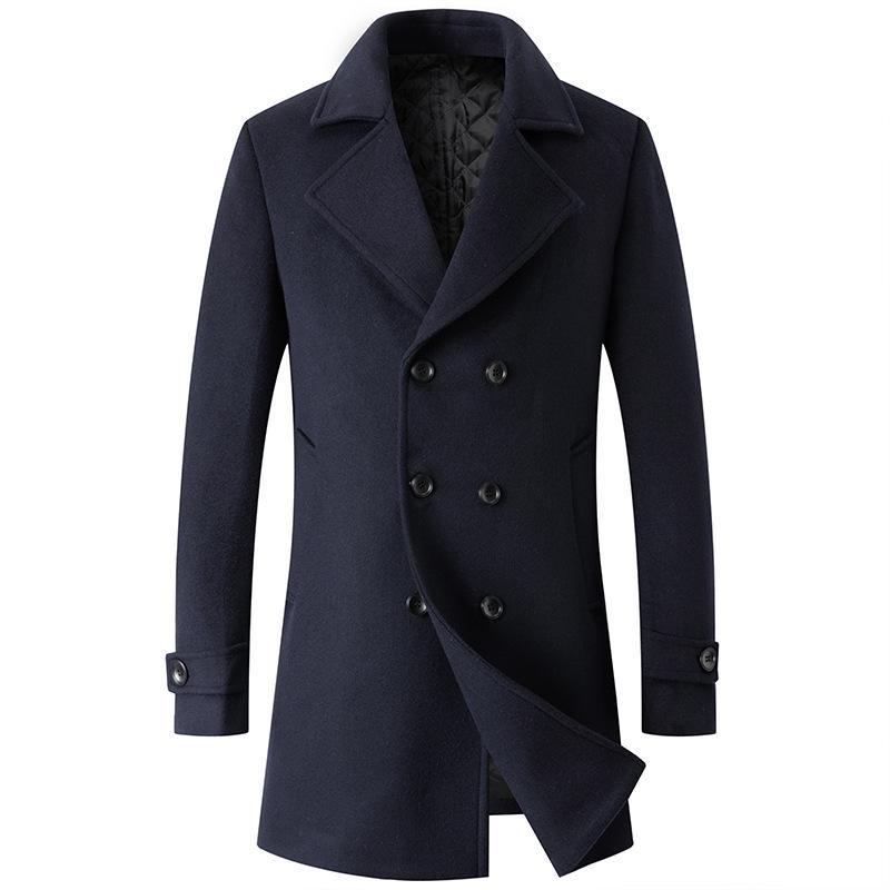 Men's European-Size Double-Breasted Woolen Coat - Medium Length, Fashionable Lapel for Autumn & Winter