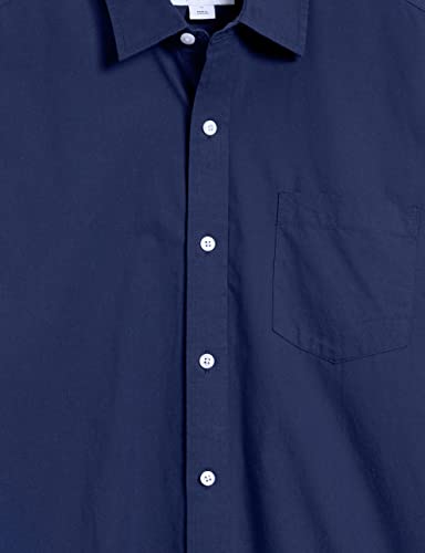 Amazon Essentials Men's Navy Long Sleeve Regular Fit Casual Poplin Shirt, Size M