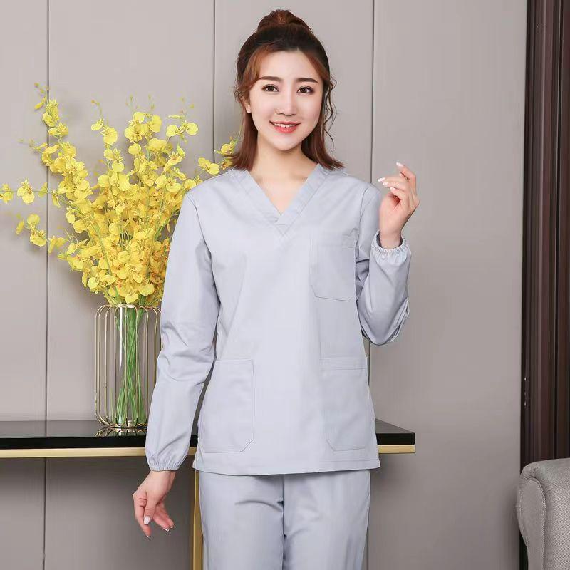 Women's Long Sleeve Surgical Scrub Suit - All-Cotton Nurse Uniform for Medical Staff