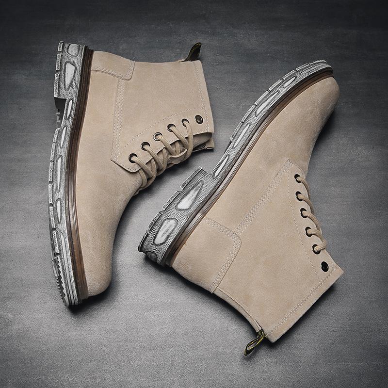 Italská móda Kůže Hovězí semiš Pánské boty Nejnovější Kulatá špička Šněrovací Nástrojové Pánské Platformové Kotníkové boty Outdoorová Luxusní Pánská obuv