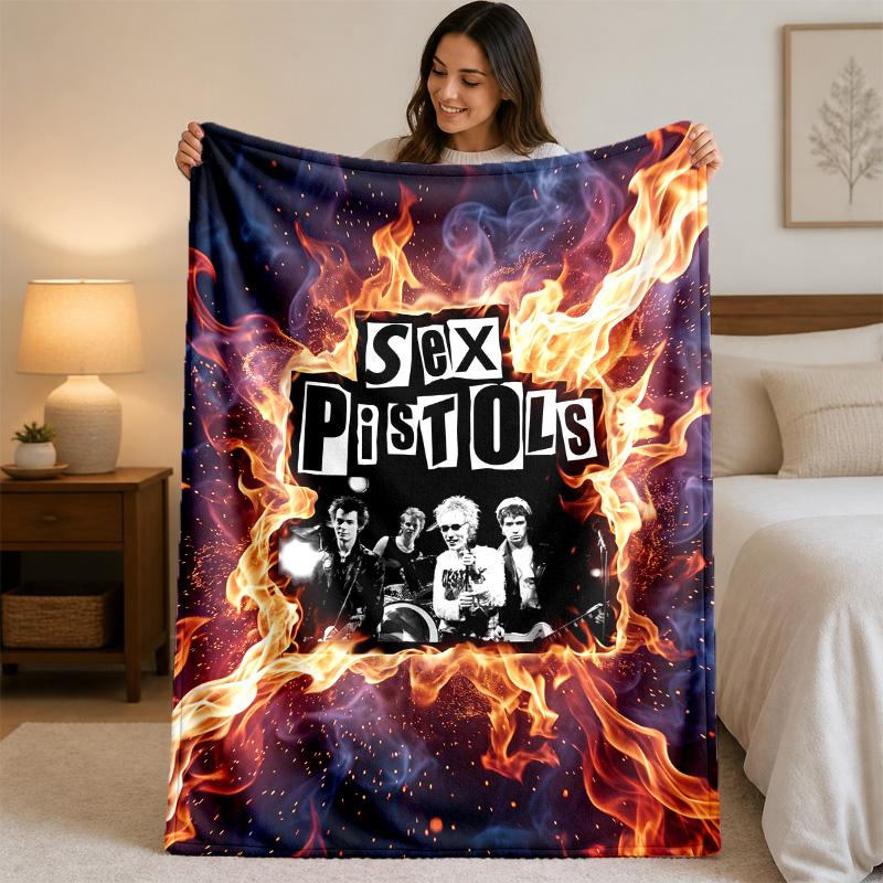 Sex Pistols Print Flannel Blanket Cozy Lightweight Plush Throw Blanket For Bed Sofa Household Use