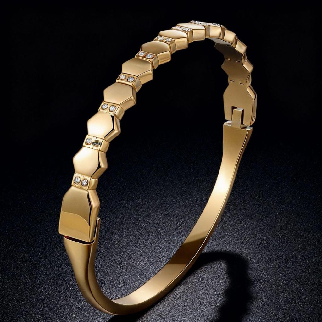 Women's Luxury Stainless Steel Bracelet: Electroplated Titanium, Full Diamond Set, European-American Style