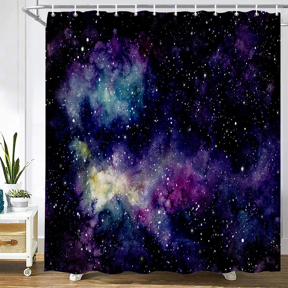 3D Beautiful Starry Sky Colorful Printed Shower Curtain Home Decor Bathroom Curtain Waterproof Polyester Bath Curtain With Hook W90xH180cm