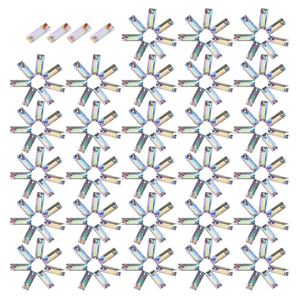 200pcs Shiny Flatback Acrylic Resin Crystal Rectangle Shape Crystal AB Sew On Rhinestones With Hole Sew On Gems