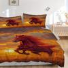 3pcs Horse Sunset Bedding Set Down Comforter Cover and Pillowcases, Suitable for Guest Room Home Decoration All Seasons(No Insert) S0819027