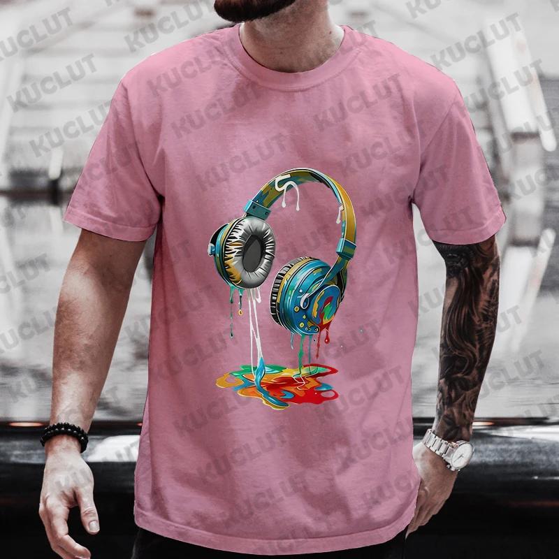 Summer Men's Oversized Clothing Hip Hop Melting Headset Graphic Tee Shirt Men Casual Streetwear Funny Printed Tops Cool T-shirt