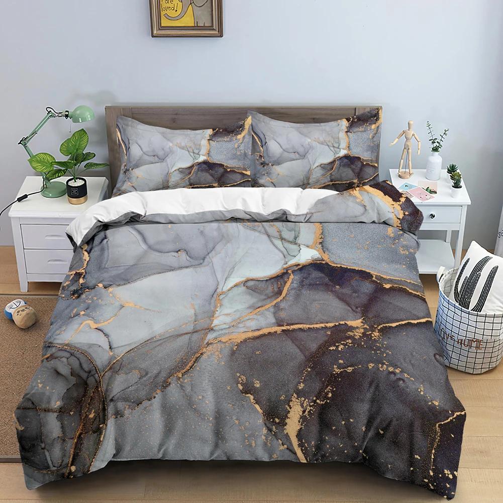 Chic Watercolour Marble Teal Blue Marble Duvet Cover Women Girl Gift Gold Fluid Stone Abstract Art Watercolor Bedspread Cover