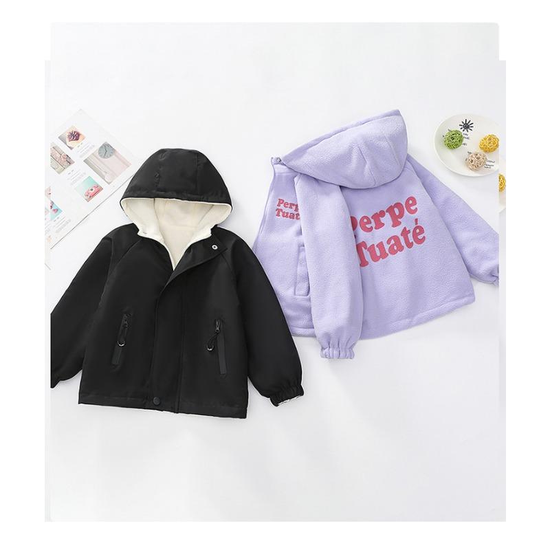 Girls Fleece Lined Reversible Hooded Jacket Kids Children Warm Outerwear