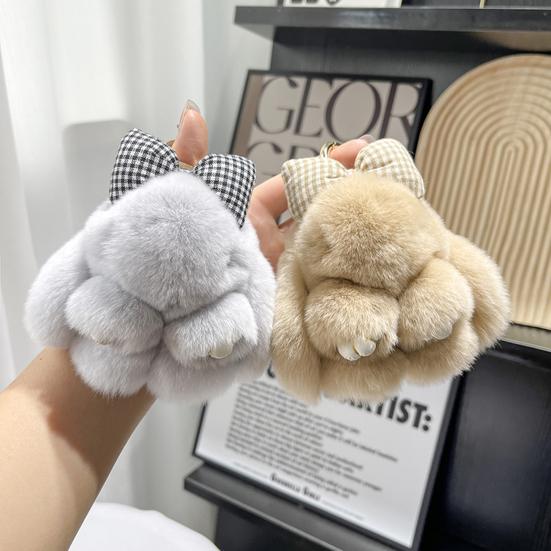 Plush Bowknot Bunny Keychain Fuzzy Faux Fur Rabbit Animal Doll Key Ring Holder DIY Handbag Pendant Backpack Decoration Kids Adults Birthday Gift