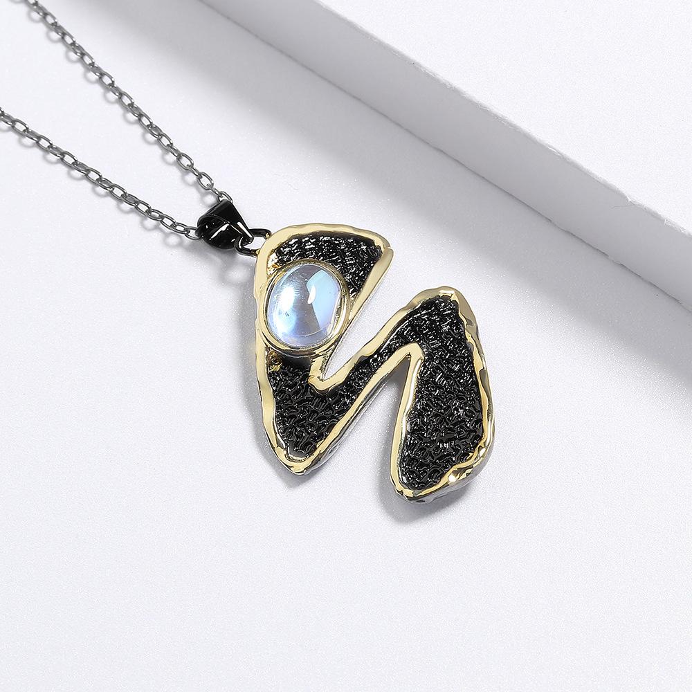 Creative Irregular Womens Pendants Fashion Black Gold Jewelry Sparkle Moonstone Pendant Necklaces Women