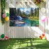 Mountain Lake Waterfall Tapestry - Realistic Evergreen Forest & Cascading Falls Wallpaper, Self-Adhesive Backdrop for Living Roo