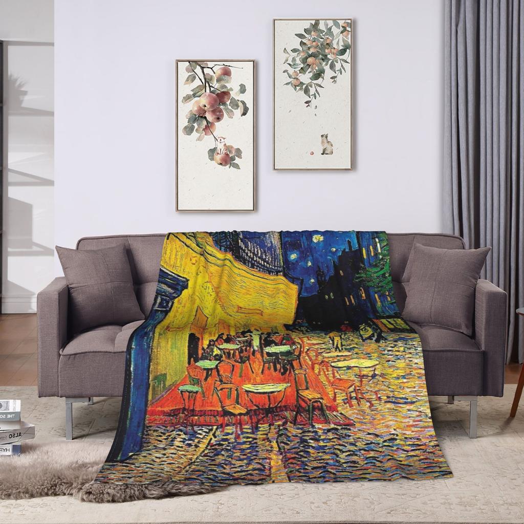 Vincent Van Gogh Cafe Terrace At Night Blanket  Soft Warm Plush Throw Blanket For Home Decor Picnic Flannel Bedspread Bed Cover