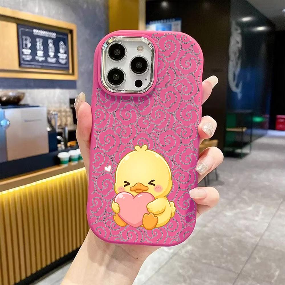 Phone Case: 2D Flat Design Suitable for iPhone 18 17 16 15 14 13 Pro Protective Case, Couple Style, Little Yellow Duck Holding a Heart, Christmas and