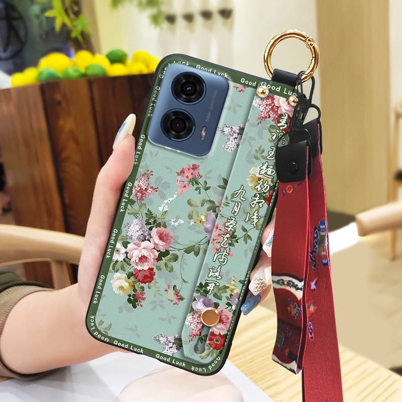 Anti-dust Wrist Strap Phone Case For MOTO G24 Power Lanyard For Mom Durable Wristband Fashion Kickstand Silicone Ring