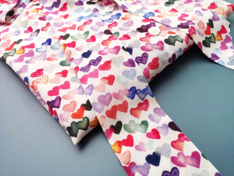 Clearance Women's Silk Long-Sleeve Shirt with Colorful Heart Print & Removable Bow