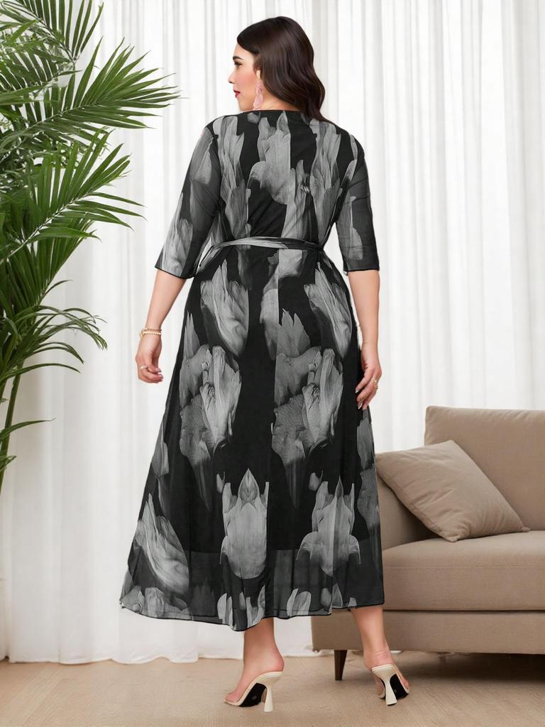 Chic Bohemian Plus Size Slimming Knit Mesh Dress - French Korean Resort Style