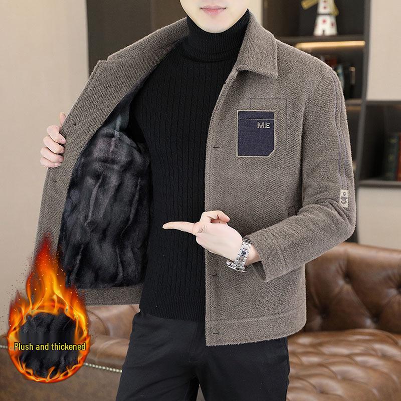 Men’s Thick Woolen Coat: Autumn/Winter Casual, Short, with Cotton Padding and Fleece Lining