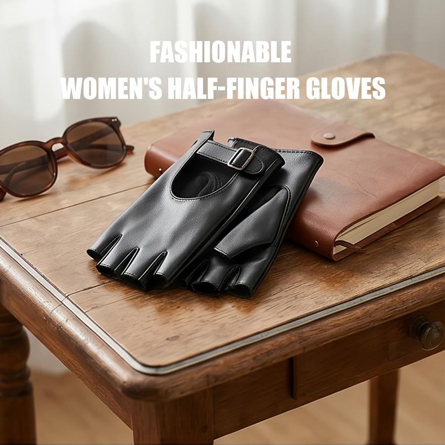 Black Punk Short PU Leather Half-Finger Gloves Women Men Hip-Hop Driving Motorcycle Cool mittens Hollow Out Fingerless Gloces