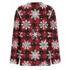 Women's Christmas Print Long Sleeve Top with Round Neck and Side Slit