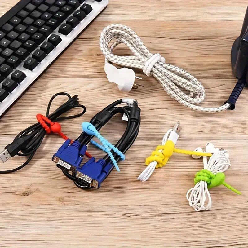 Candy Colors Silicone Tie Tadpole Shape Live Buckle Cable Ties Data Cable Earphone Charge Cable Line Tie Strap Organizer