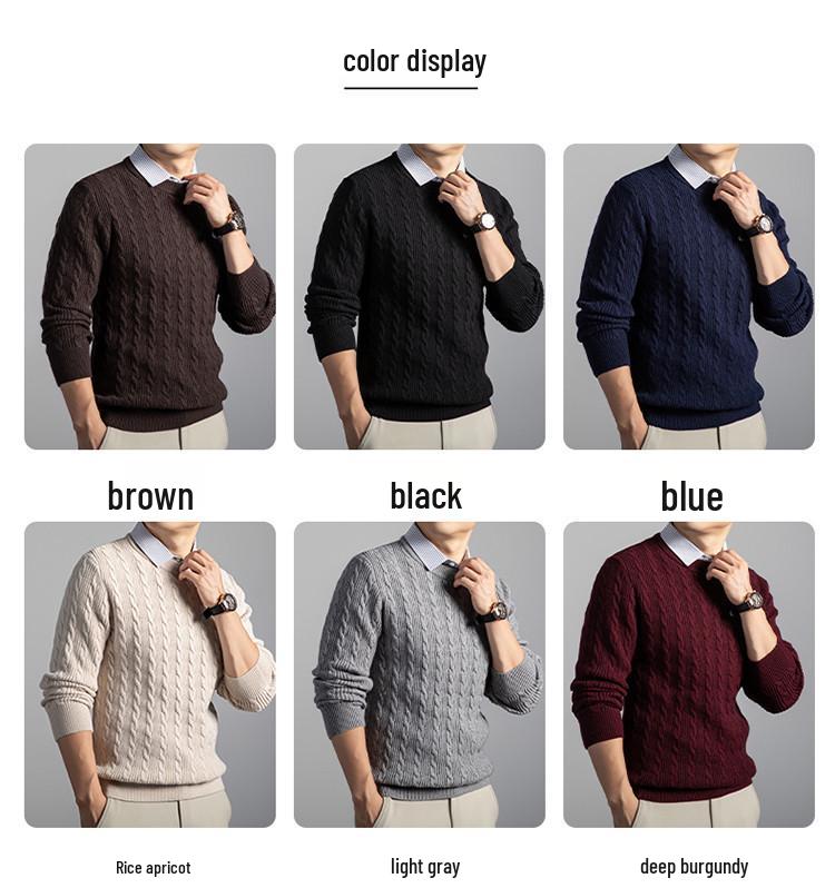 Men's Youth Fashion Cable Knit Sweater - Thick, Casual, Comfortable Two-Piece Pullover