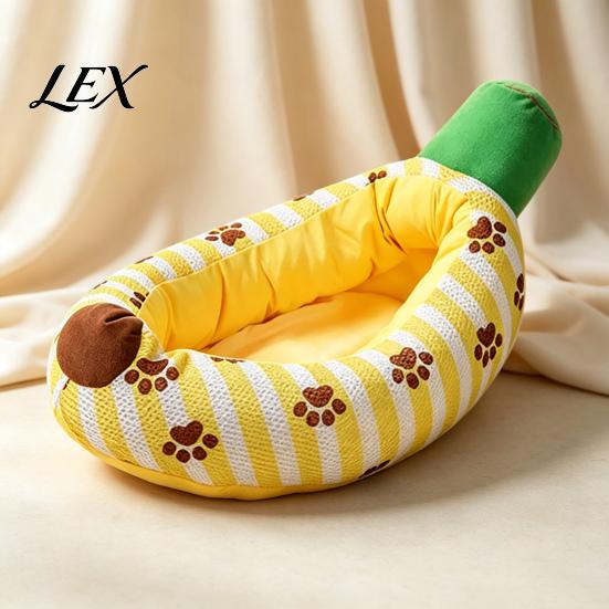 Kitten Snuggle Bed Banana Cat Bed, Cozy with Raised Edge, Cute Pet Furniture Breathable Mesh Cover, Funny for Indoor Cats Small Dogs Polyester
