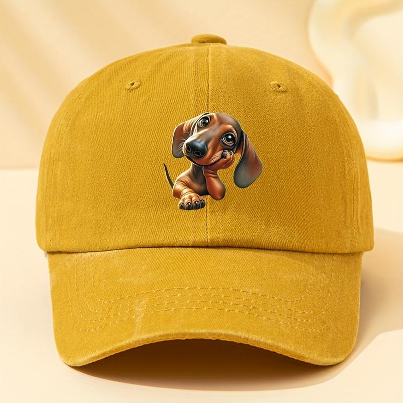 Adorable Dachshund Print Baseball Cap  Washed Vintage Style Adjustable Fit Soft  Comfortable Perfect for Casual Wear Outdo