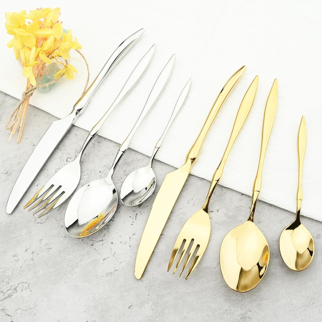 24Pcs/Set Knife Fork Tea Spoon Tableware Vintage Dinnerware 304 Stainless Steel Cutlery Set Party Kitchen Silverware Flatware Set