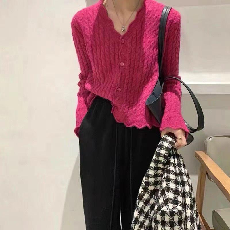 

Корейская версия, новый длинный рукав, весна и осень, тонкий кардиган, вязаный топ, свободный короткий свитер, утягивающая куртка one size розовый