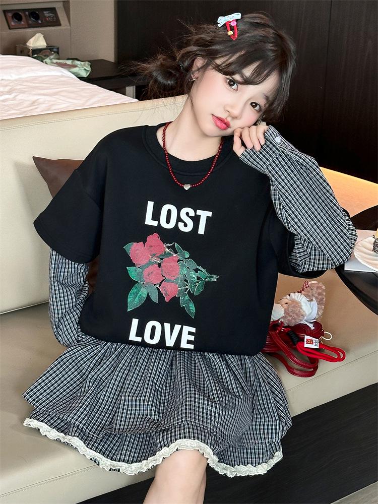 2025 Girls' Fashionable Autumn Two-Piece Set: Sweatshirt & Half Skirt