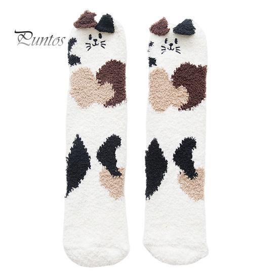Mid Calf Socks 1 Pair Adults Cartoon Cat Rabbit Alpaca Giraffe Chick Fuzzy Fluffy Thickened Coral Fleece Stretchy Keep Warm Autumn Winter Floor