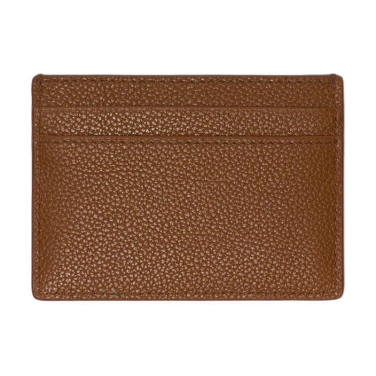 Burberry Cotswolds Engraved Metal Accessory Design Calfskin Card Holder Female Hazelnut Color