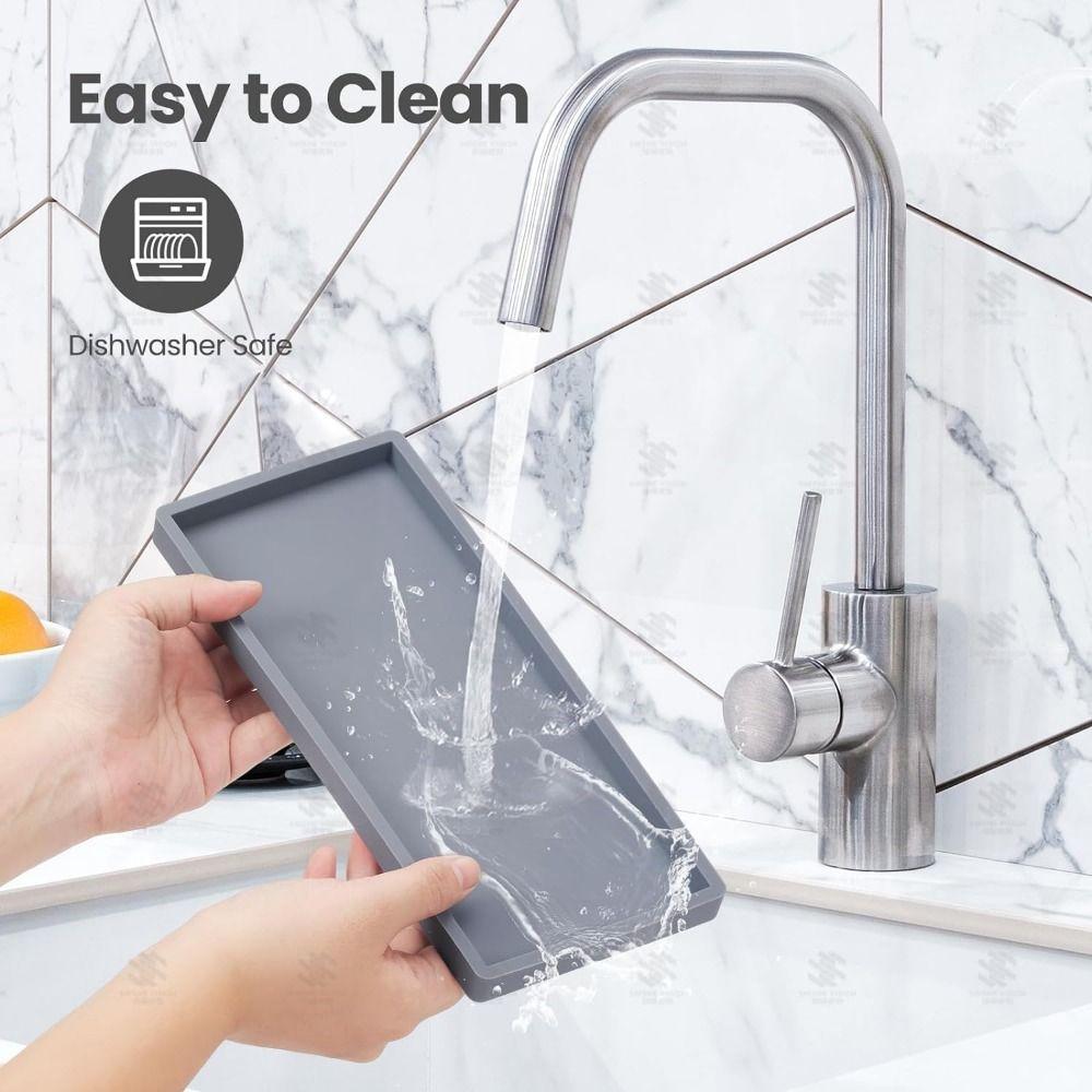 Silicone Bathroom Counter Tray Flexible Countertop Valet Tray Sleek Soap Dispenser Tray  Home