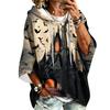 Women's Fashionable Three-Quarter-Sleeve Halloween-Printed Hooded Pullover