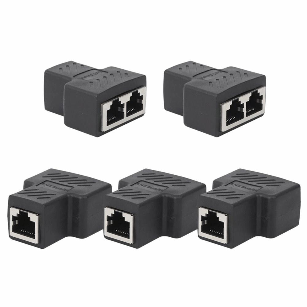 5 PCS 1 Into 2 Three Way RJ45 Ethernet Splitter Adapter Wire Extender  Internet Network Extension
