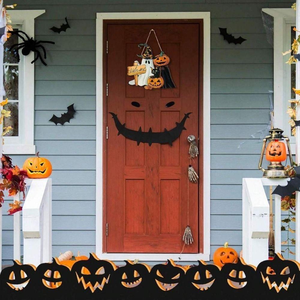 Wooden Spooky Halloween Welcome Door Sign Creative Cute Ghost Cat Pumpkin Hanger Wreath Cartoon Funny Wall Hanging Pendant Kids