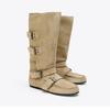 Soft leather version~ French hand stitching retro round head belt buckle knight boots women's comfortable inner height increase and thin Martin boots