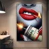Sexy Bloody Wall Art Canvas Pictures Red Lips Bite Bullet Modern Wall Art Painting Canvas Posters Wall Painting Wall Picture Home Decor No Frame