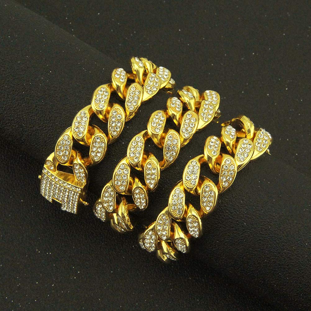 20mm Thick Curb Chain Necklace for 18K Gold and Cuban Stylish and Hip Western Style [Rockyu] Men, Gold, Silver, Plated, Zirconia, Necklace, Cool, Hop,