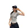 Front shoulder round neck slim-fitting short-sleeved T-shirt women's summer new Spice Girl pinched waist and thin short top trendy