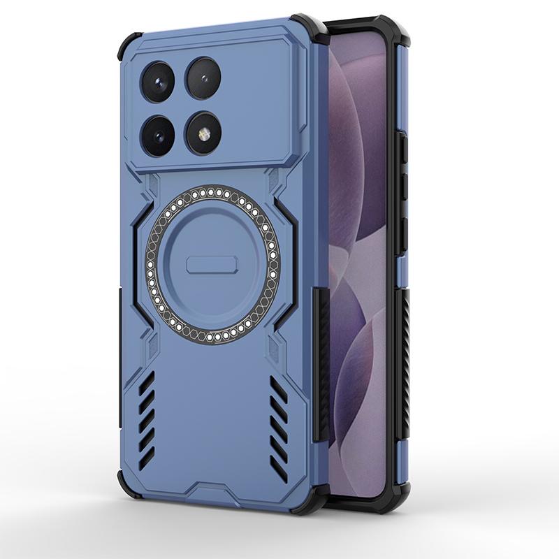 For POCO F6 Pro Mecha Heat Dissipation Four Corners Air Cushion Anti-Drop Powerful Magnetic Non-Charging Phone Case