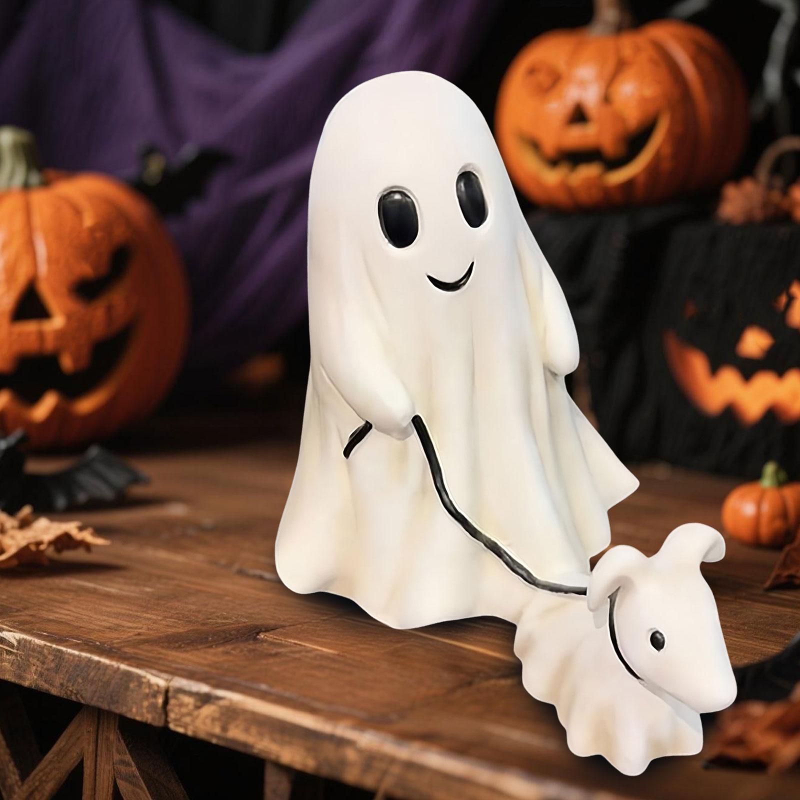 

Halloween Ghost Walking Dog Statues Resin Spooky Figurine Sculpture Halloween Party Desktop Ornaments Home Decoration Gifts One Size светло-розовый