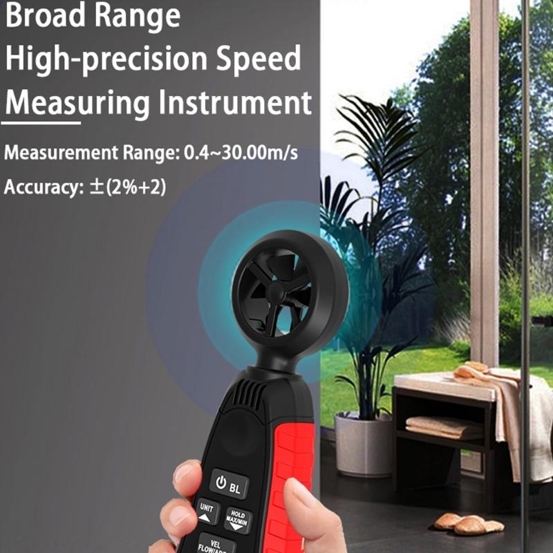 Handheld Anemometer Measuring Speed Wind Volumes Force Temperature Moisture Large LCD Backlight Display for Outdoor