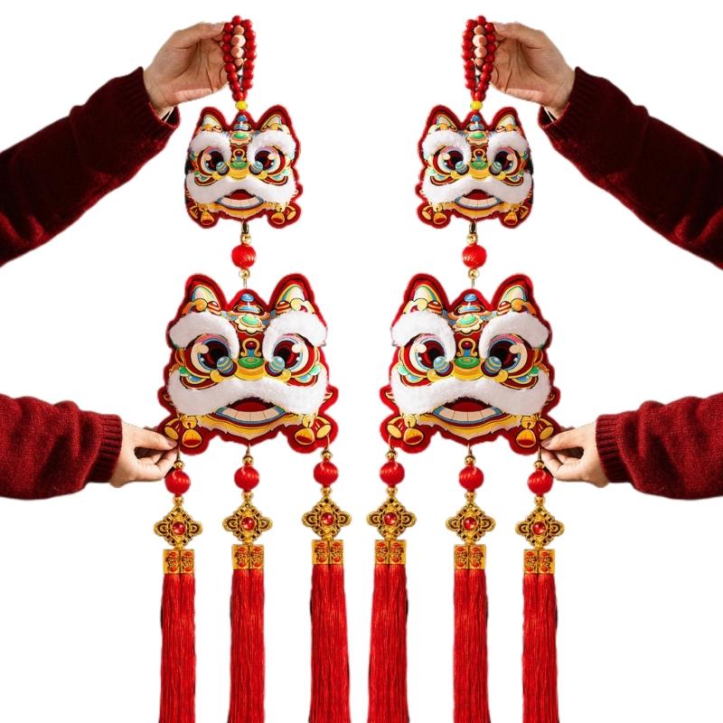 Pack of 2 Easy to Install Festival Decorations for Chinese New Year Velvety Cotton Materials Multiple Scene Hanging Ornament