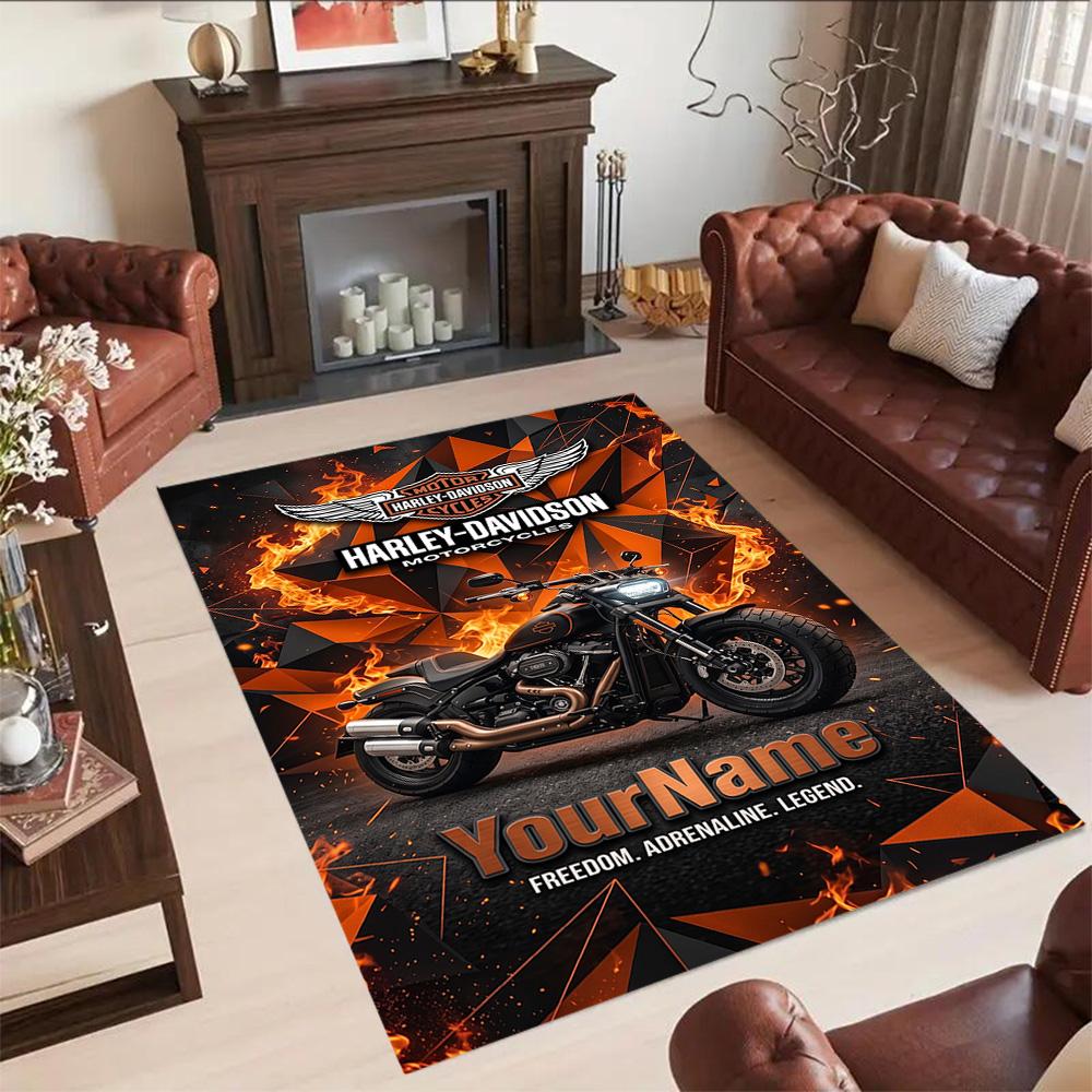 Harley-davidson Motorcycles Customizable Name Carpet Design for Living Rooms Playrooms Bedrooms Outdoor Antislip Carpet Anime Office Decor