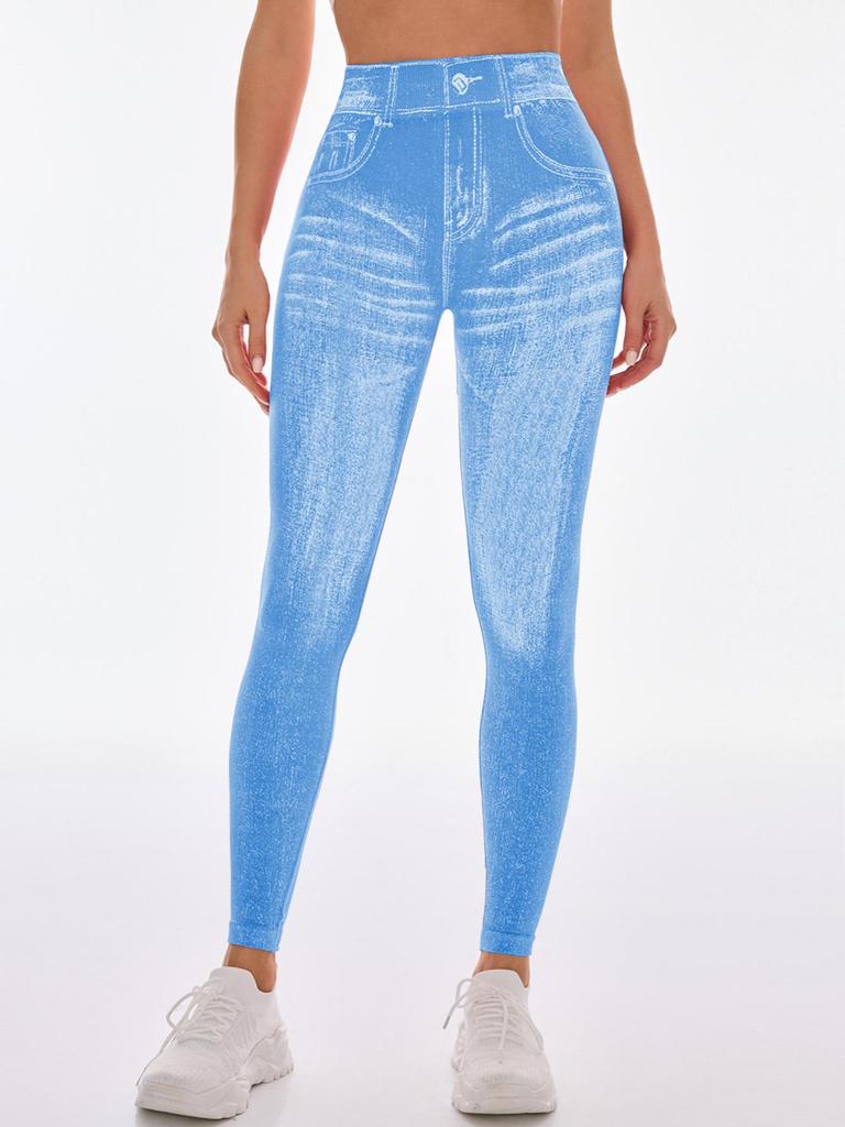 Nahtlose High-Waist Po-Lifting Yoga-Hose für Damen - Schnelltrocknend, Schlankmachend, Enganliegend im Denim-Stil für Laufen & Fitness